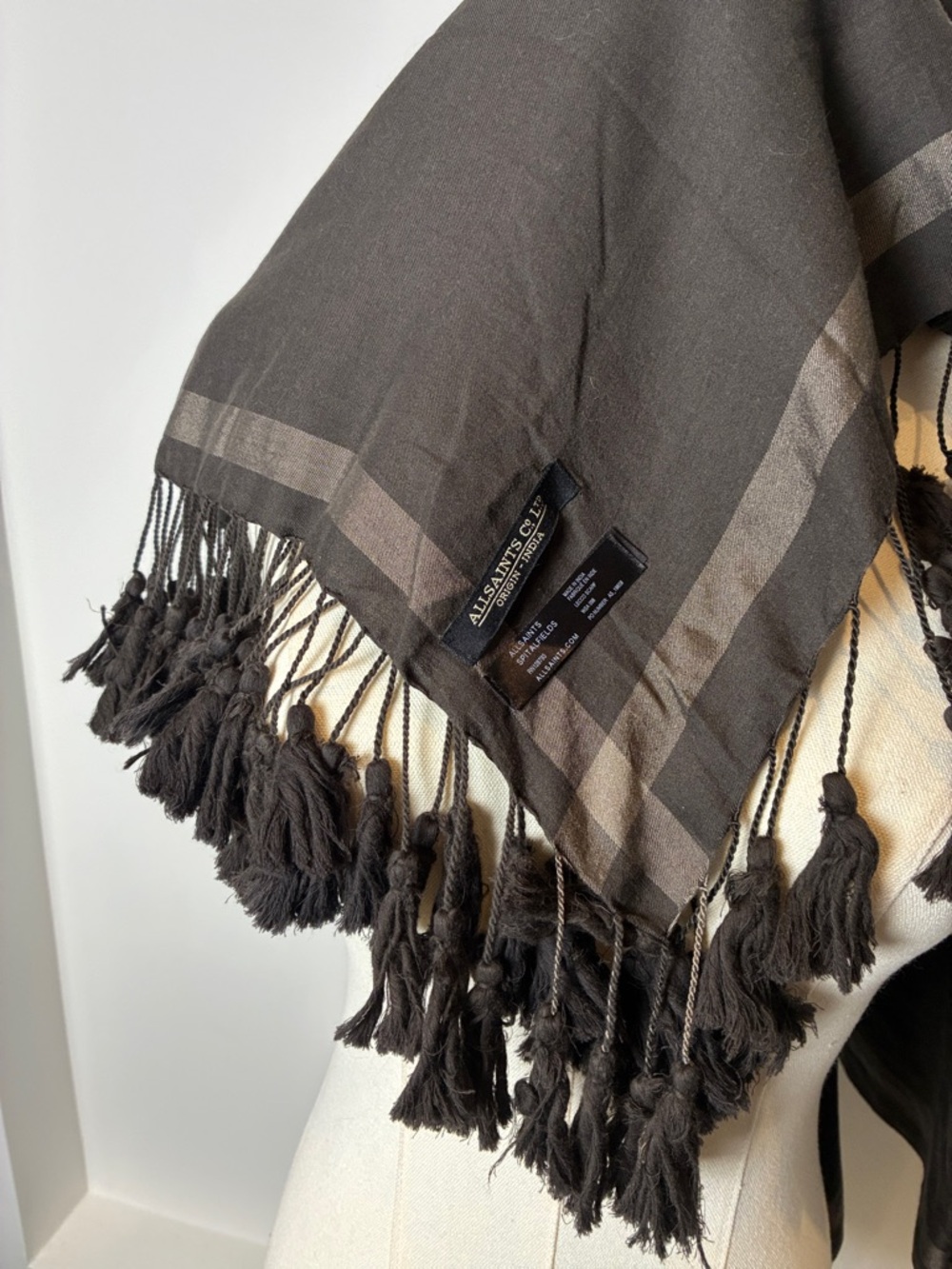 AllSaints Black Fringe Scarf oversized